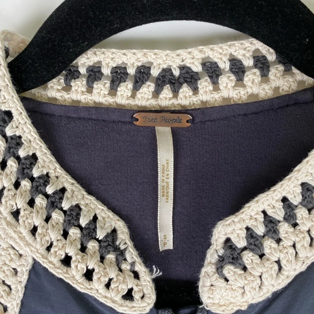 Free People Crochet Trim Baseball Bomber Jacket L